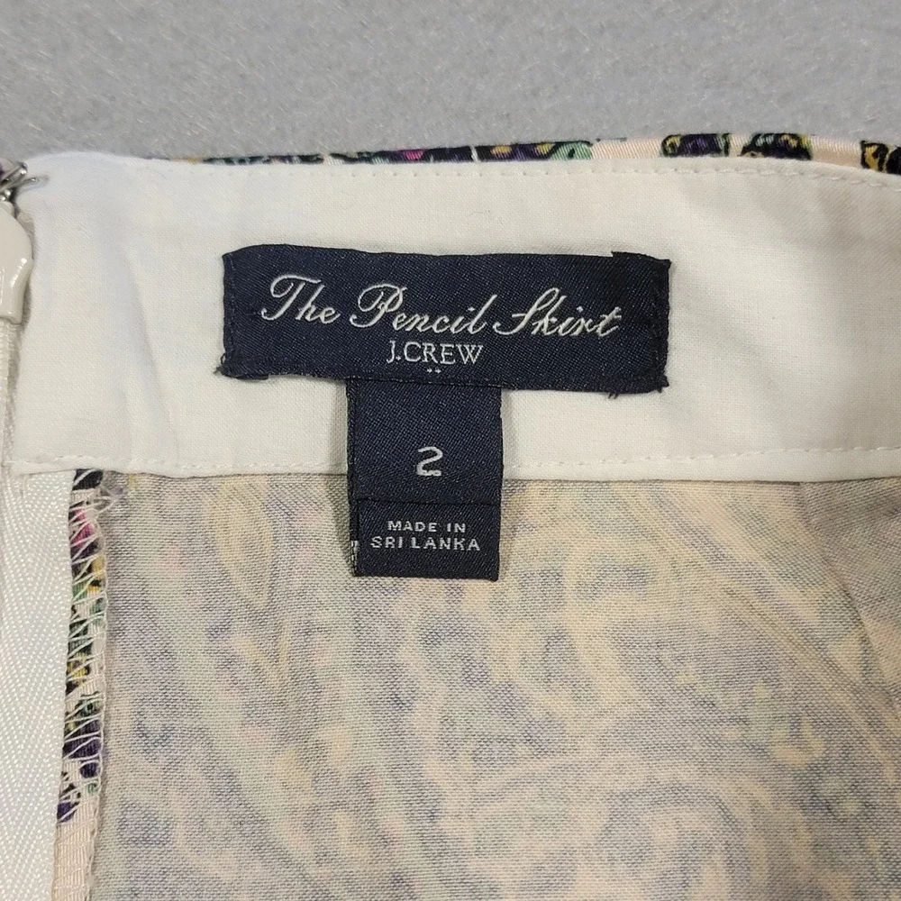 J. Crew The Pencil‎ Skirt Paisley Print Purple Yellow Size 2 Career Office Lined